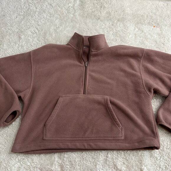 TNA Sweaters - Aritzia TNA 1/2 Zip Fleece Cropped Sweater Womens Dusty Pink Cozy Loungewear L